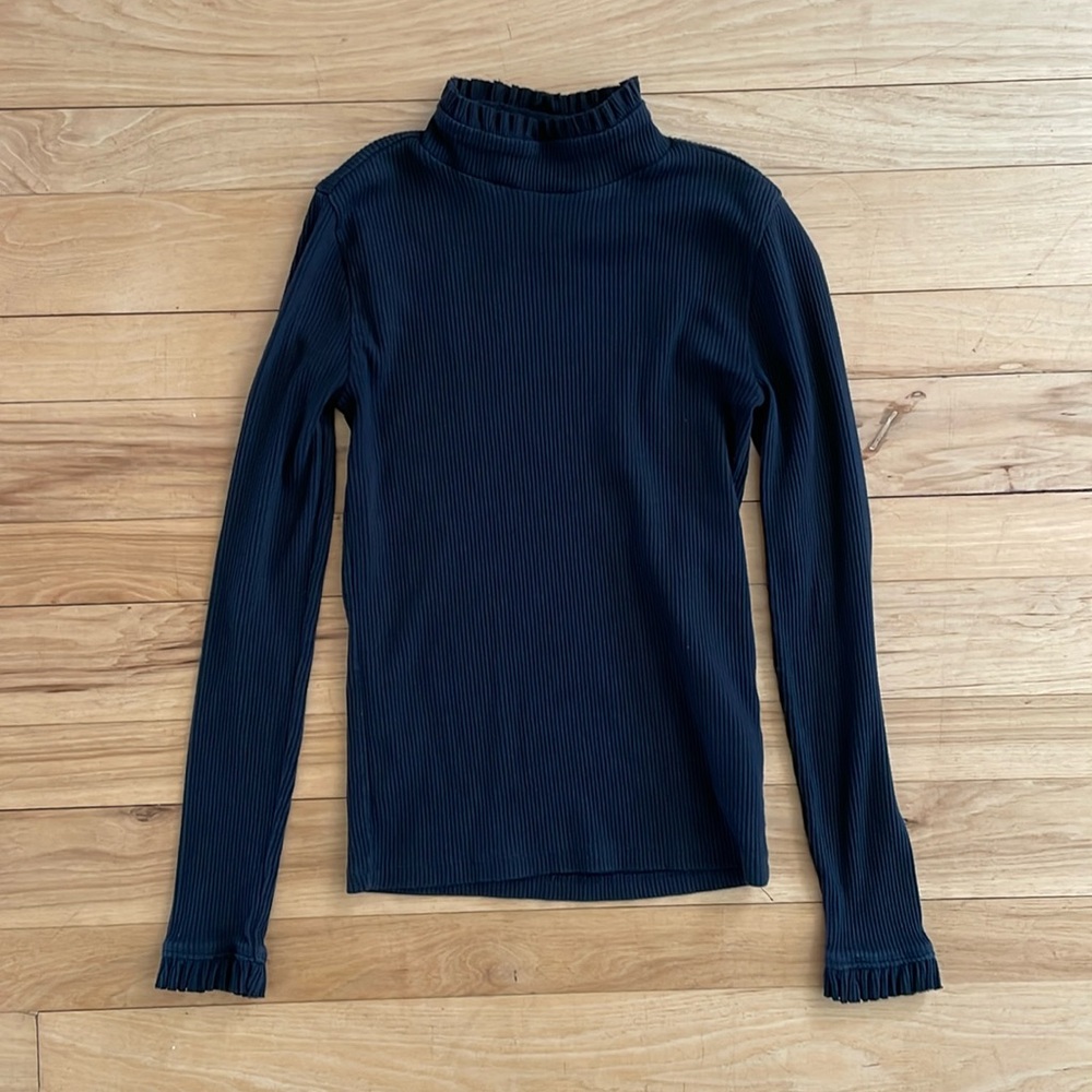 J. Crew Vintage Rib Ruffle Mockneck Tee